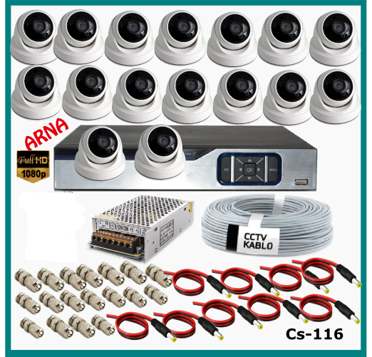 16 Dome Kameralı Güvenlik Kamerası Sistemi AHD 1080P Cs 116 Harddisksiz