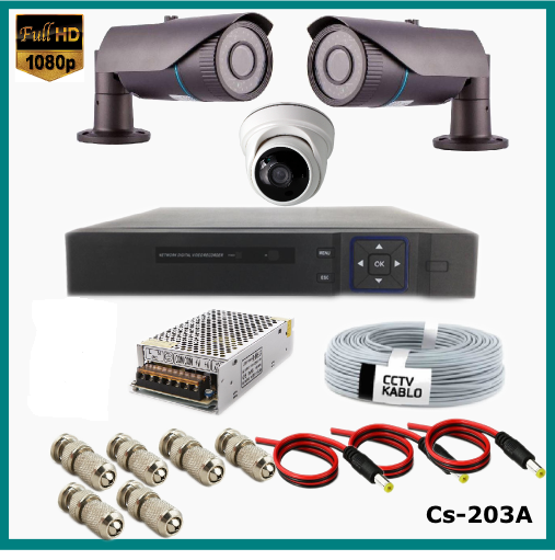 3 Kameralı (2Dış+1 İç) 2MP Güvenlik Kamerası Sistemi AHD 1080P Cs-203A Harddisksiz