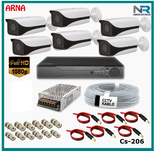 6 Kameralı Güvenlik Kamerası Sistemi AHD 1080P ( Cs 206D) Harddisksiz