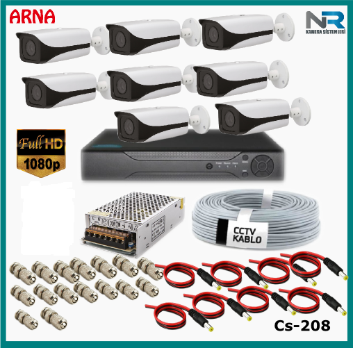 8 Kameralı Güvenlik Kamerası Sistemi AHD 1080P ( Cs 208D) Harddisksiz