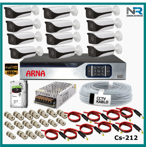 12 Kameralı Güvenlik Kamerası Sistemi AHD 1080P ( Cs 212D) Harddisksiz