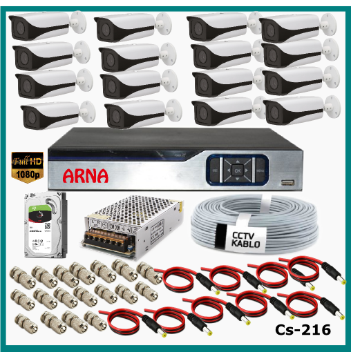 16 Kameralı Güvenlik Kamerası Sistemi AHD 1080P ( Cs 216D) Harddisksiz