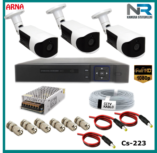 Güvenlik Kamerası Sistemi 3 Kameralı AHD 1080P ( Cs 223) Hardisksiz