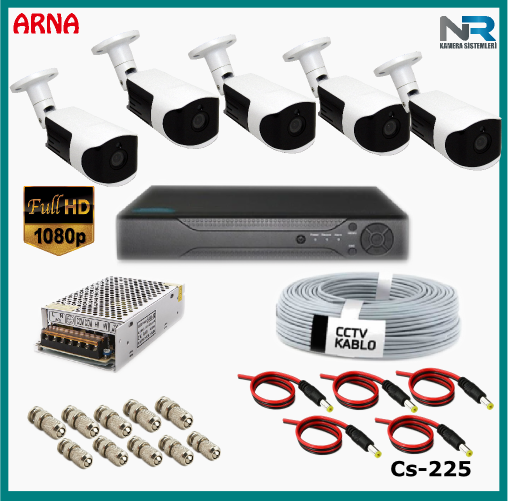 Güvenlik Kamerası Sistemi 5 Kameralı AHD 1080P ( Cs 225) Hardisksiz