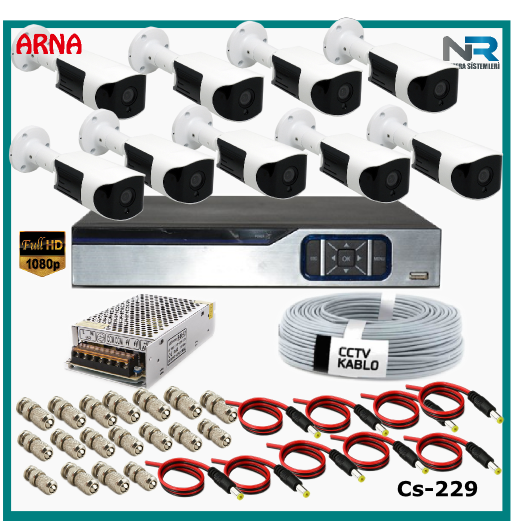 Güvenlik Kamerası Sistemi 9 Kameralı AHD 1080P ( Cs 229) Hardisksiz