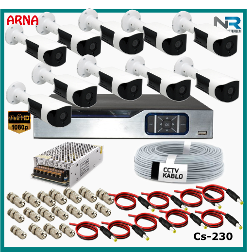 Güvenlik Kamerası Sistemi 10 Kameralı AHD 1080P ( Cs 230) Hardisksiz