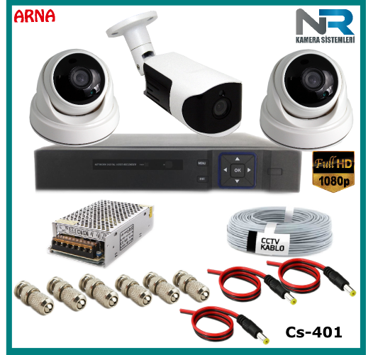 3 Kameralı (2 iç 1 dış) Güvenlik Kamerası Sistemi AHD 1080P ( Cs 401) Hardisksiz