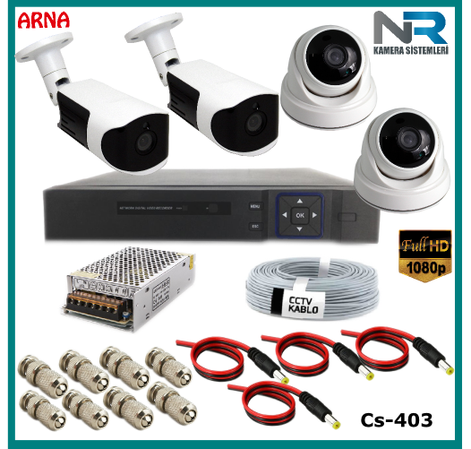 4 Kameralı (2 iç 2 dış) Güvenlik Kamerası Sistemi AHD 1080P ( Cs 403) Hardisksiz
