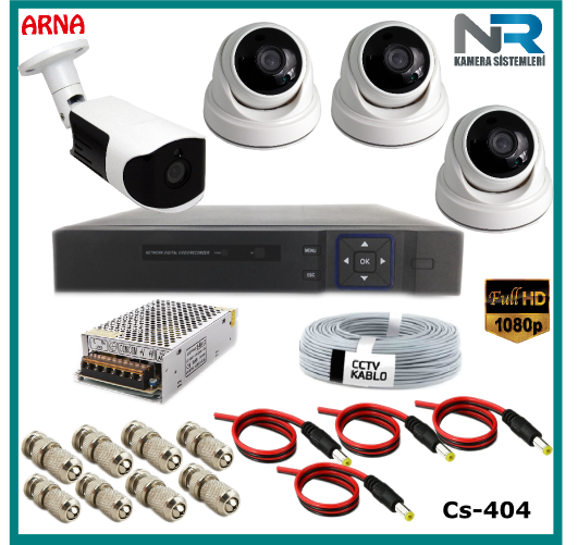 4 Kameralı (3 iç 1 dış) Güvenlik Kamerası Sistemi AHD 1080P ( Cs 404) Hardisksiz