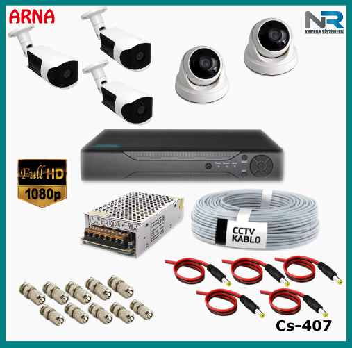 5 Kameralı (2 iç 3 dış) Güvenlik Kamerası Sistemi AHD 1080P ( Cs 407) Hardisksiz