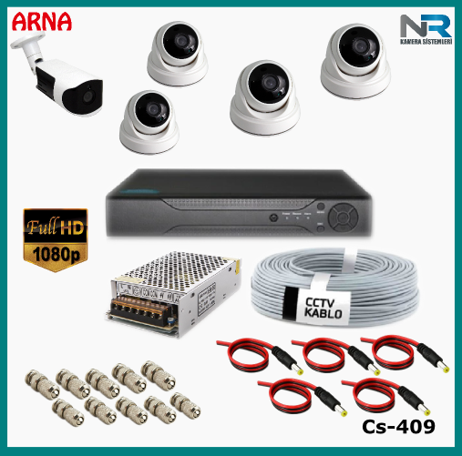 5 Kameralı (4 iç 1 dış) Güvenlik Kamerası Sistemi AHD 1080P ( Cs 409) Hardisksiz