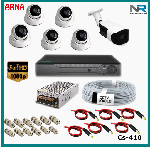 6 Kameralı (5 iç 1 dış) Güvenlik Kamerası Sistemi AHD 1080P ( Cs 410) Hardisksiz