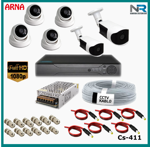 6 Kameralı ( 2 Dış Mekan ve 4 İç Mekan) 2MP Güvenlik Kamerası Sistemi AHD 1080P ( Cs 411 ) Hardisksiz