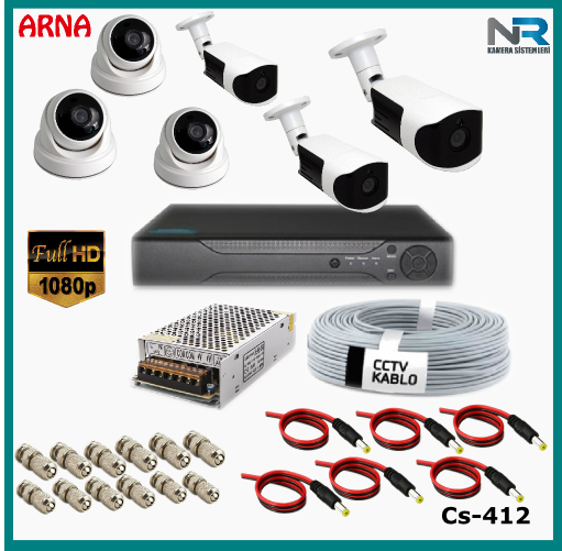 6 Kameralı (3 iç 3 dış) Güvenlik Kamerası Sistemi AHD 1080P ( Cs 412) Hardisksiz