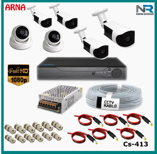 6 Kameralı (2 iç 4 dış) Güvenlik Kamerası Sistemi AHD 1080P ( Cs 413) Hardisksiz