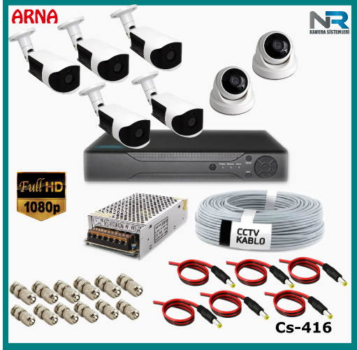 7 Kameralı (2 iç 5 dış) Güvenlik Kamerası Sistemi AHD 1080P ( Cs 416) Hardisksiz