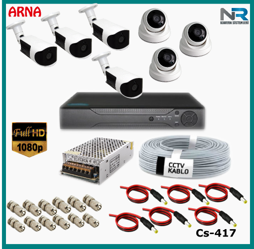 7 Kameralı (3 iç 4 dış) Güvenlik Kamerası Sistemi AHD 1080P ( Cs 417) Hardisksiz