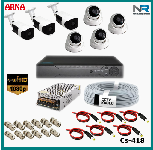 7 Kameralı (4 iç 3 dış) Güvenlik Kamerası Sistemi AHD 1080P ( Cs 418) Hardisksiz
