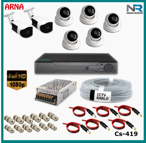 7 Kameralı (5 iç 2 dış) Güvenlik Kamerası Sistemi AHD 1080P ( Cs 419) Hardisksiz