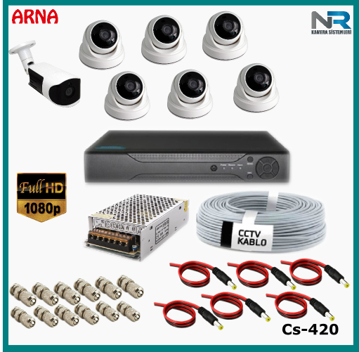 7 Kameralı (6 iç 1 dış) Güvenlik Kamerası Sistemi AHD 1080P ( Cs 420) Hardisksiz