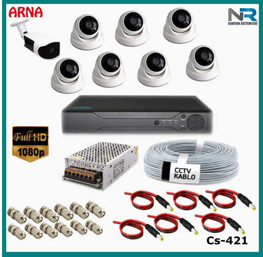 8 Kameralı (7 iç 1 dış) Güvenlik Kamerası Sistemi AHD 1080P ( Cs 421) Hardisksiz