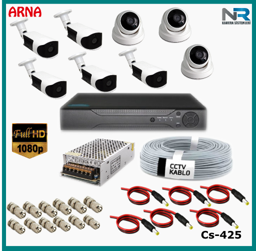 8 Kameralı (3 iç 5 dış) Güvenlik Kamerası Sistemi AHD 1080P ( Cs 425) Hardisksiz