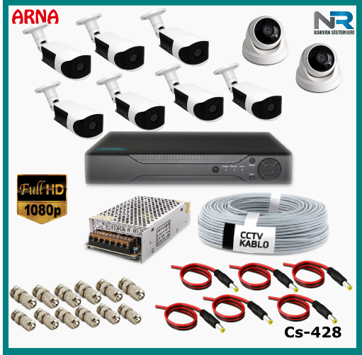 9 Kameralı (2 iç 7dış) Güvenlik Kamerası Sistemi AHD 1080P ( Cs 428) Hardisksiz