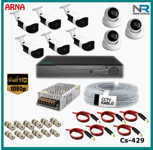9 Kameralı (3 iç 6 dış) Güvenlik Kamerası Sistemi AHD 1080P ( Cs 429) Hardisksiz