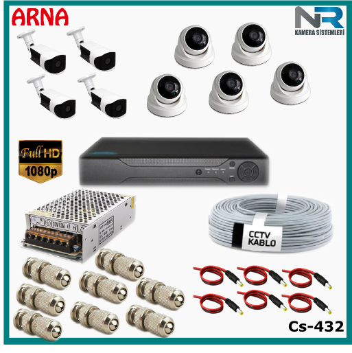 9 Kameralı (5 iç 4 dış) Güvenlik Kamerası Sistemi AHD 1080P ( Cs 432) Hardisksiz