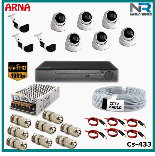 9 Kameralı (6 iç 3 dış) Güvenlik Kamerası Sistemi AHD 1080P ( Cs 433) Hardisksiz