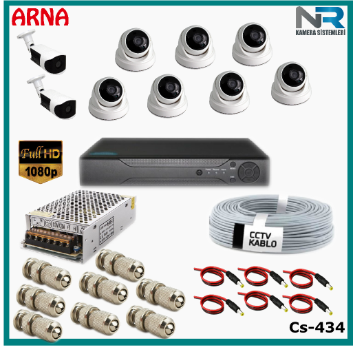 9 Kameralı (7 iç 2 dış) Güvenlik Kamerası Sistemi AHD 1080P ( Cs 434) Hardisksiz
