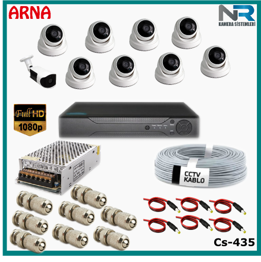 9 Kameralı (8 iç 1 dış) Güvenlik Kamerası Sistemi AHD 1080P ( Cs 435) Hardisksiz