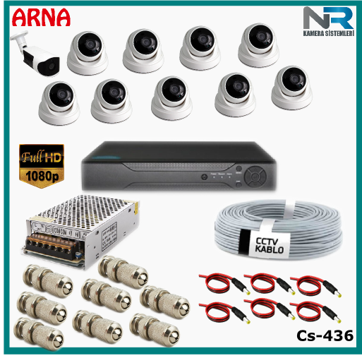 10 Kameralı (9 iç 1 dış) Güvenlik Kamerası Sistemi AHD 1080P ( Cs 436) Hardisksiz