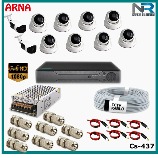 10 Kameralı (8 iç 2 dış) Güvenlik Kamerası Sistemi AHD 1080P ( Cs 437) Hardisksiz