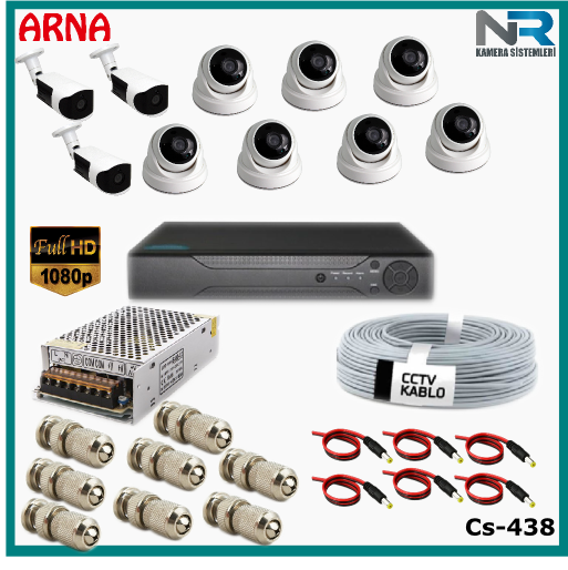 10 Kameralı (7 iç 3 dış) Güvenlik Kamerası Sistemi AHD 1080P ( Cs 438) Hardisksiz