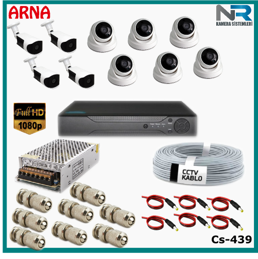 10 Kameralı (6 iç 4 dış) Güvenlik Kamerası Sistemi AHD 1080P ( Cs 439) Hardisksiz