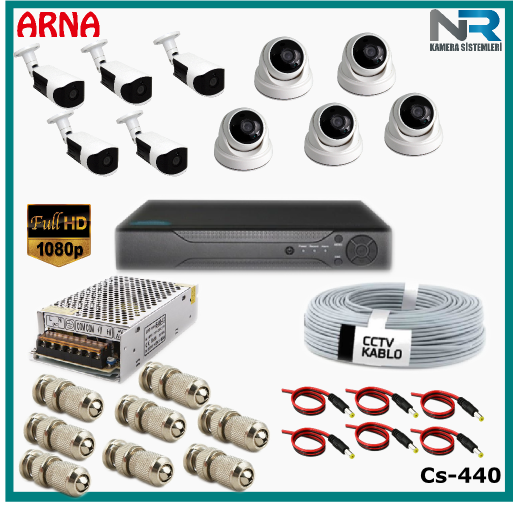 10 Kameralı (5 iç 5 dış) Güvenlik Kamerası Sistemi AHD 1080P ( Cs 440) Hardisksiz