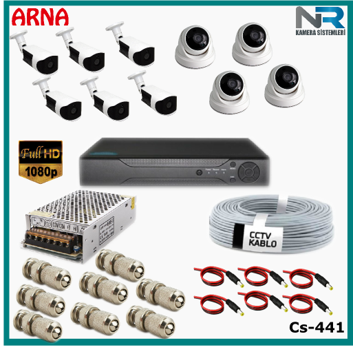 10 Kameralı (4 iç 6 dış) Güvenlik Kamerası Sistemi AHD 1080P ( Cs 441) Hardisksiz