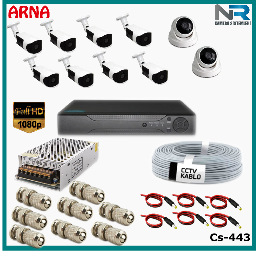10 Kameralı (2 iç 8 dış) Güvenlik Kamerası Sistemi AHD 1080P ( Cs 443) Hardisksiz