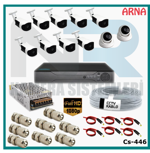 11 Kameralı (2 iç 9 dış) Güvenlik Kamerası Sistemi AHD 1080P ( Cs 446) Hardisksiz