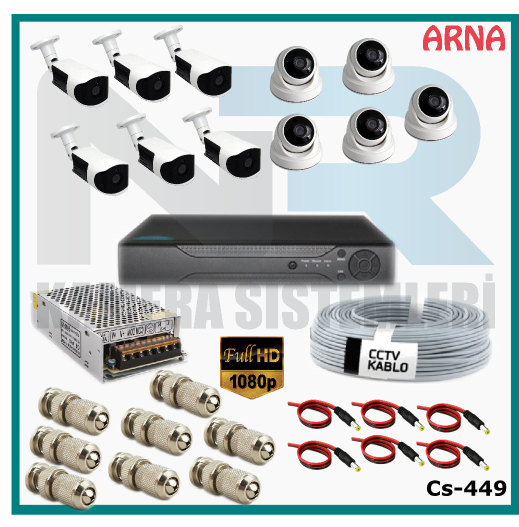 11 Kameralı (5 iç 6 dış) Güvenlik Kamerası Sistemi AHD 1080P ( Cs 449) Hardisksiz