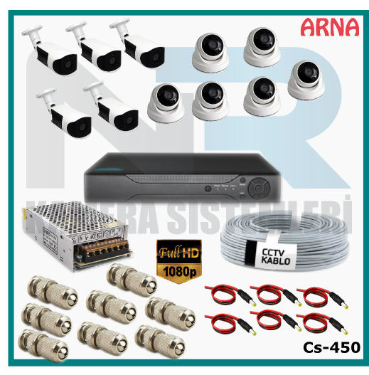 11 Kameralı (6 iç 5 dış) Güvenlik Kamerası Sistemi AHD 1080P ( Cs 450) Hardisksiz