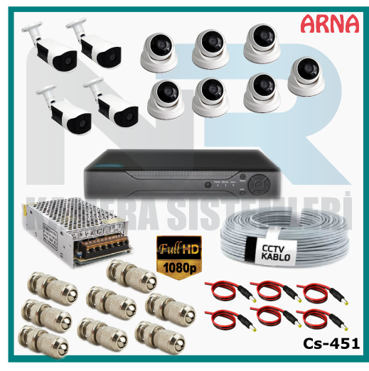 11 Kameralı (7 iç 4 dış) Güvenlik Kamerası Sistemi AHD 1080P ( Cs 451) Hardisksiz