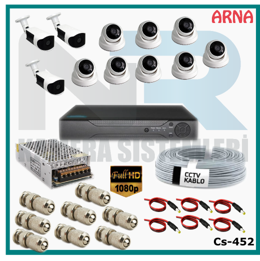 11 Kameralı (8 iç 3 dış) Güvenlik Kamerası Sistemi AHD 1080P ( Cs 452) Hardisksiz