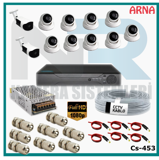 11 Kameralı (9 iç 2 dış) Güvenlik Kamerası Sistemi AHD 1080P ( Cs 453) Hardisksiz
