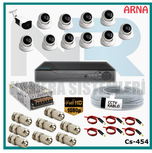 11 Kameralı (10 iç 1 dış) Güvenlik Kamerası Sistemi AHD 1080P ( Cs 454) Hardisksiz