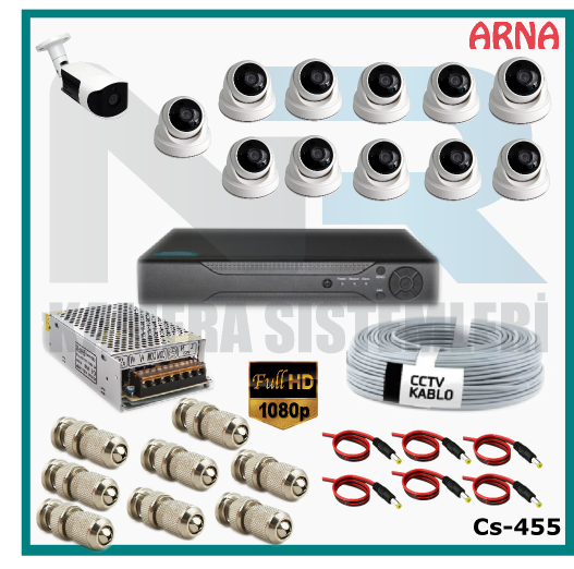 12 Kameralı (11 iç 1 dış) Güvenlik Kamerası Sistemi AHD 1080P ( Cs 455) Hardisksiz