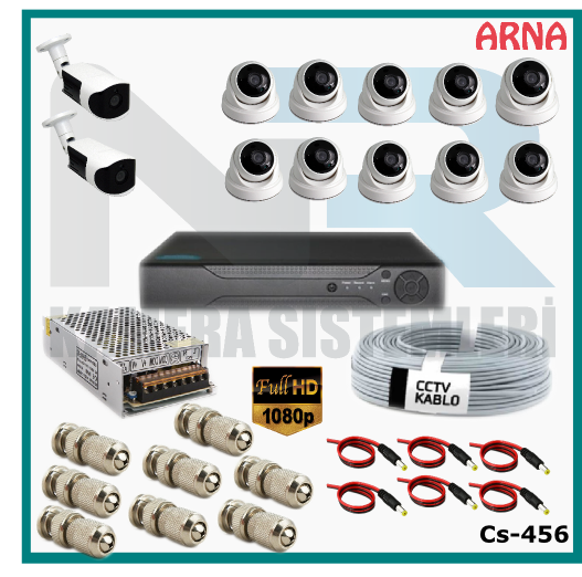 12 Kameralı (10 iç 2 dış) Güvenlik Kamerası Sistemi AHD 1080P ( Cs 456) Hardisksiz