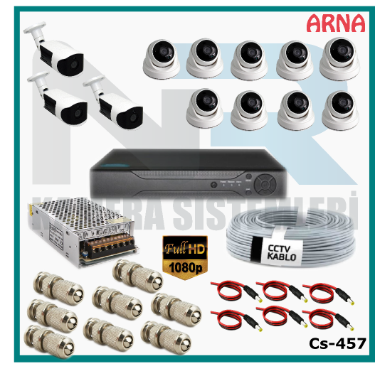 12 Kameralı (9 iç 3 dış) Güvenlik Kamerası Sistemi AHD 1080P ( Cs 457) Hardisksiz