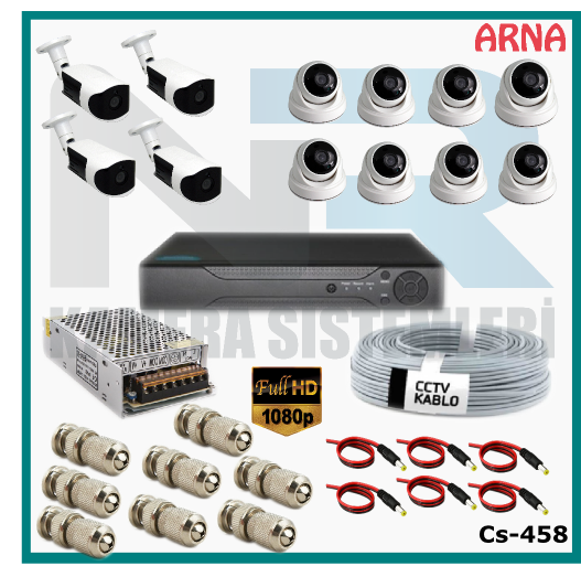 12 Kameralı (8 iç 4 dış) Güvenlik Kamerası Sistemi AHD 1080P ( Cs 458) Hardisksiz